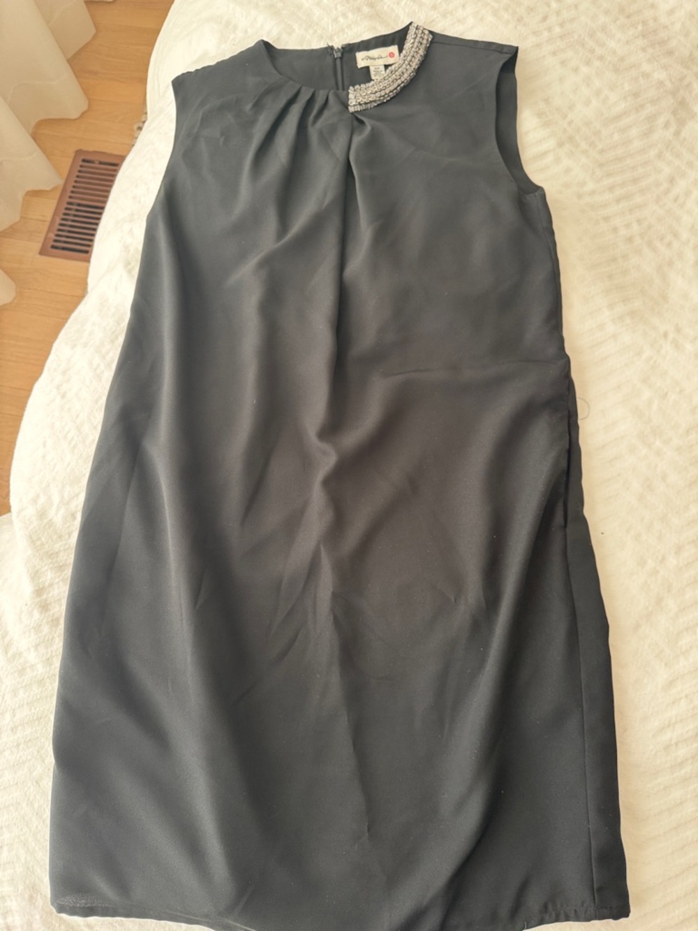 3.1 Phillip Lim Black Sleeveless Midi Shift Dress with Beaded Neckline